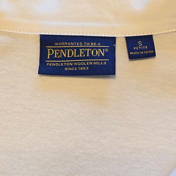 Pendleton Top Womens Size Small Petite White 3/4 Sleeve Collared Neutral Preppy - Picture 3 of 8
